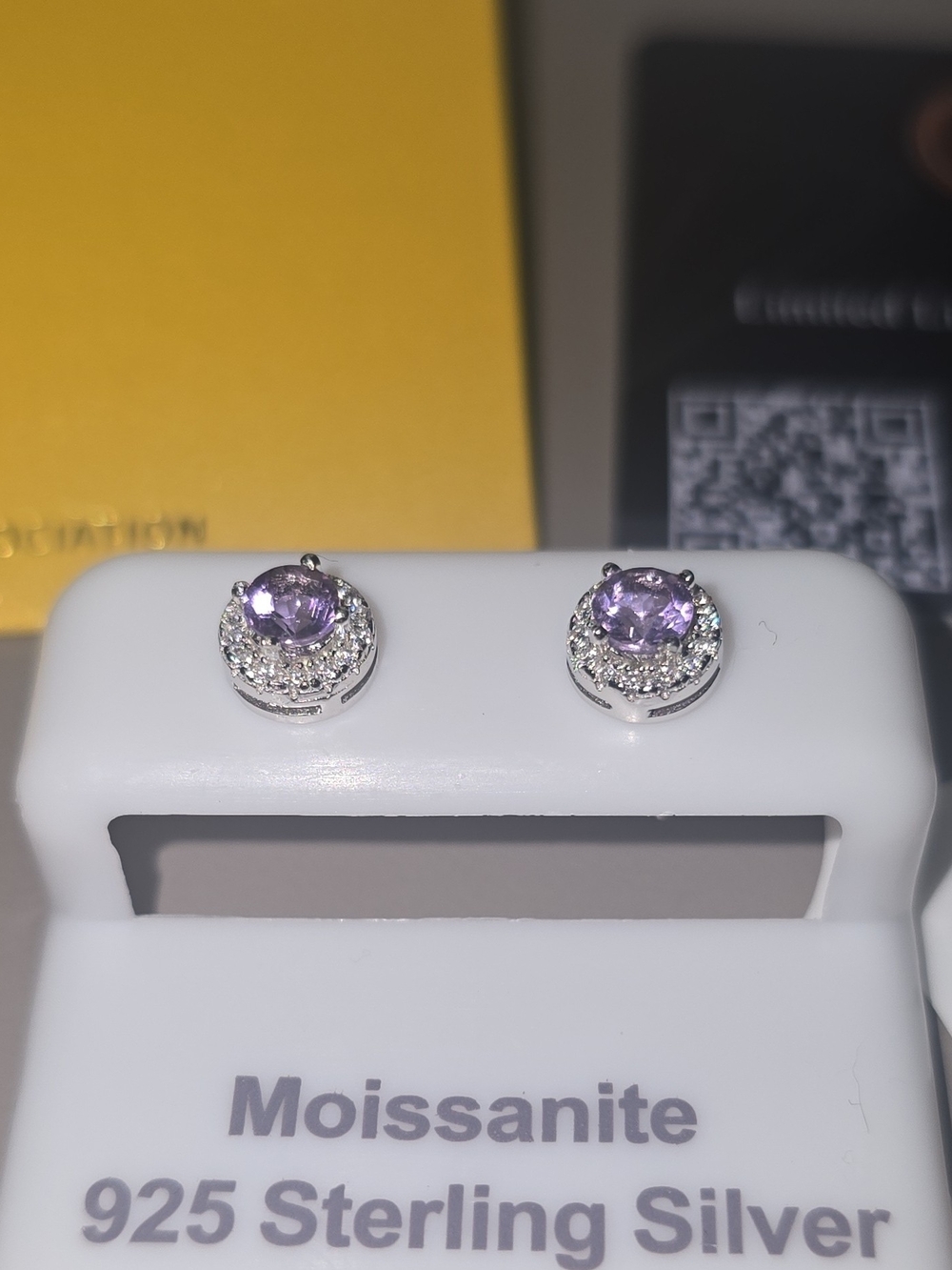 925 Silver Moissanite & Natural Amethyst Stud Earrings .73 CTW VVS D (GRA Cert)